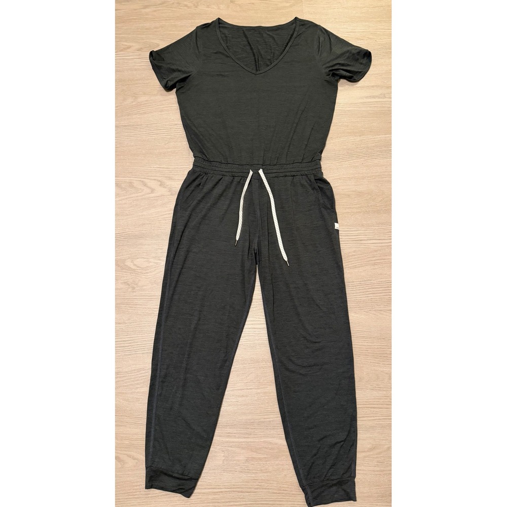 Vuori All Day Jumpsuit Womens Oregano Heather Green Athleisure Lounge Travel